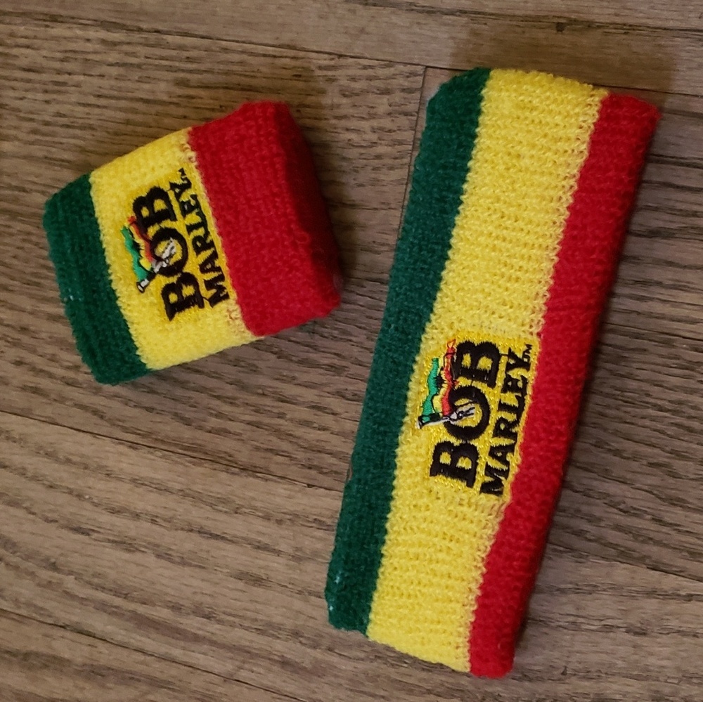Jamaican & Marley head/wristbands. 2 piece set.